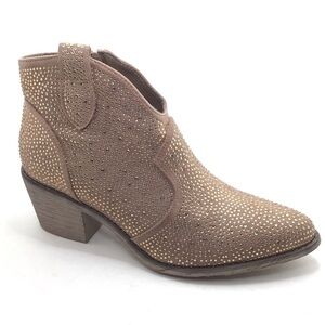 Pierre Dumas Women's Wilder-9 Taupe Rhinestone Chunky Heel Ankle Bootie Size 8.5